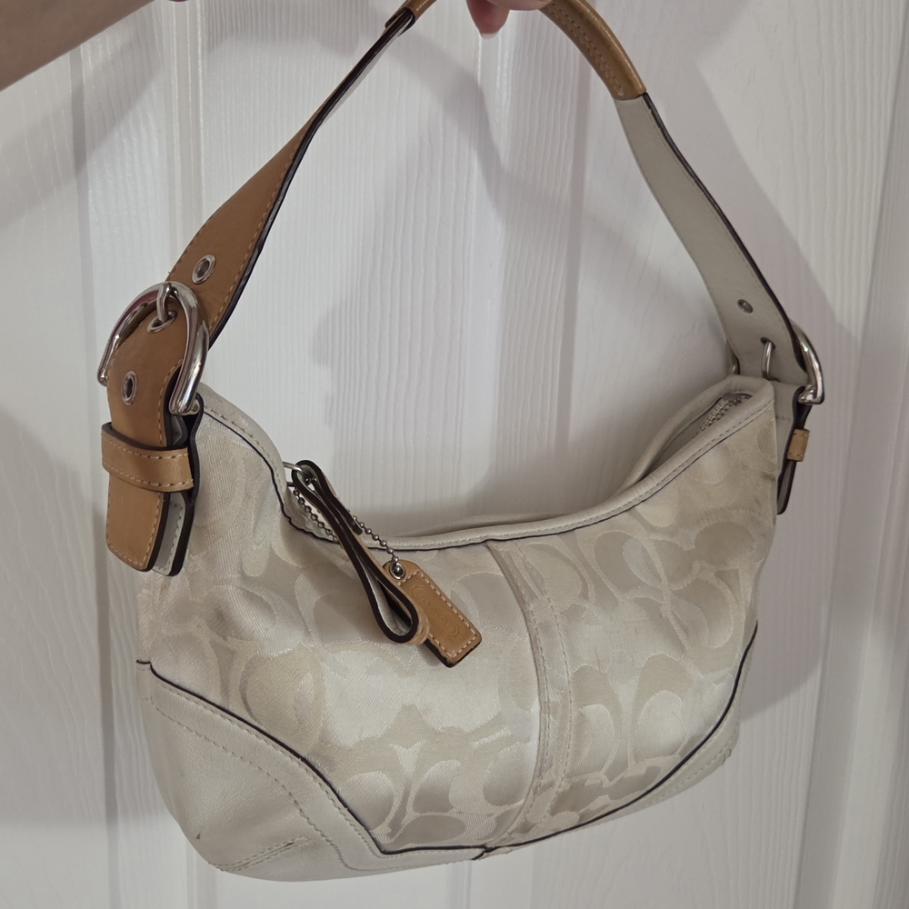 Coach White Tan Monogram Soho Boho Shoulder Bag